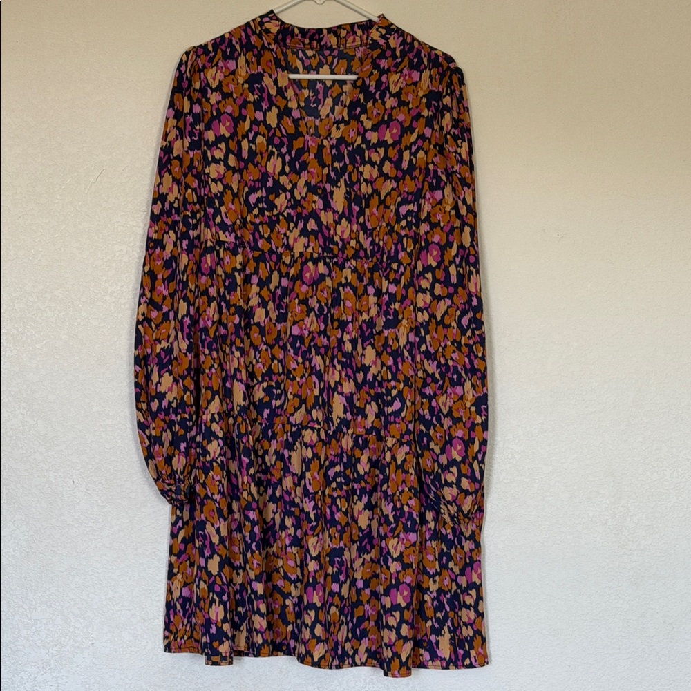 SHEIN Multicolor Floral Long Sleeve Dress - Navy, Pink, Mustard
